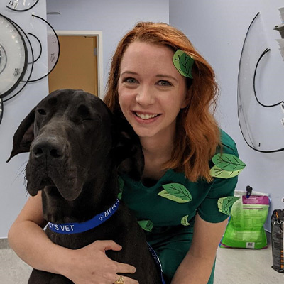 Orla Fitzgerald holding a dog