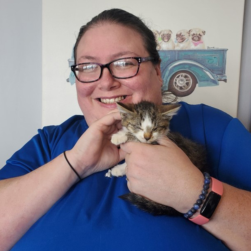 a person holding a cat
